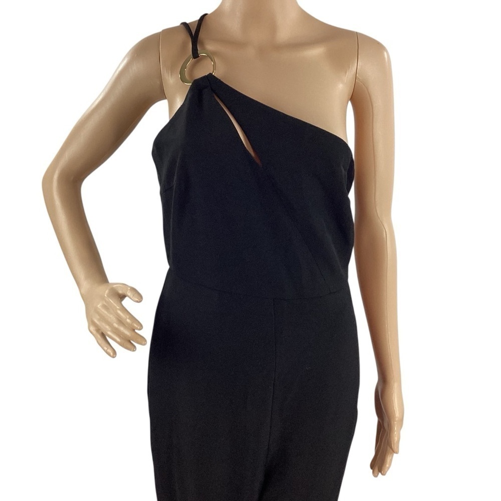 Line & Dot Vaughn One Shoulder Black Jumpsuit Ring Detail Size M - Picture 3 of 10